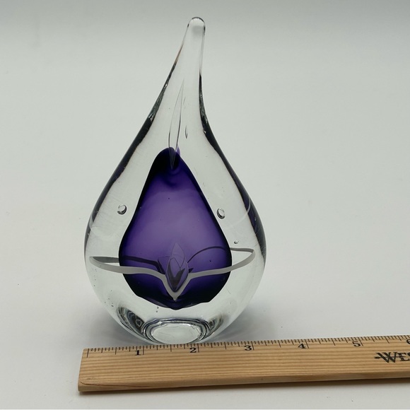 Signed Adam Jablonski Tear Drop Paperweight Purple Art Glass - Picture 8 of 10